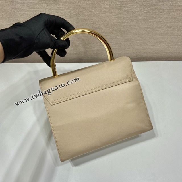 Prada專櫃新款尼龍布杏色手提女包 1BH608 普拉達vintage復古翻蓋手提包 csp1010